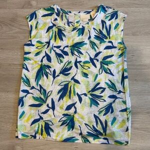 Cynthia Rowley Women’s Blue and Green Floral Linen Button Back Tee - L